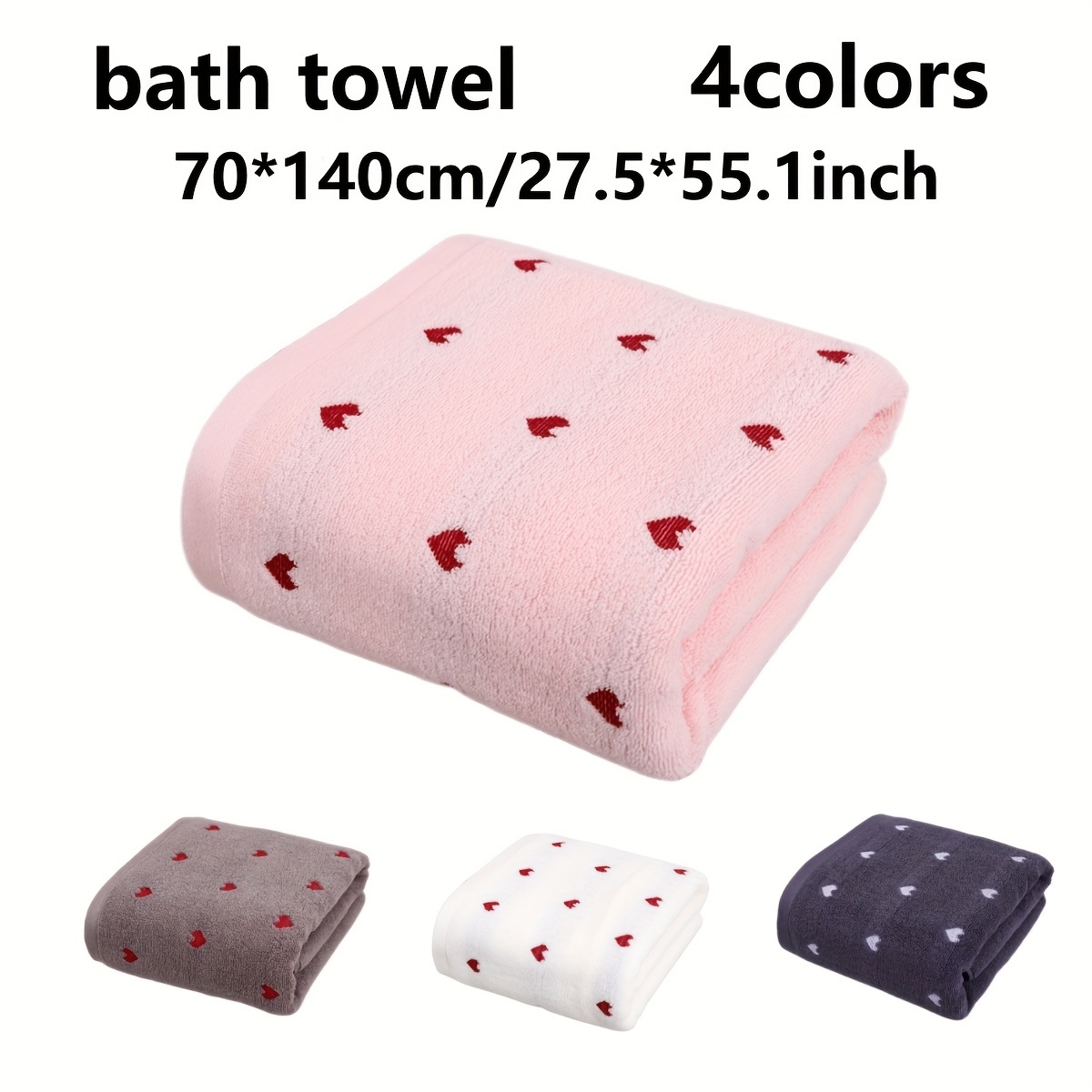 

1pc Cotton Bath Towel, Heart Pattern Skin-friendly Bath Towel, Absorbent & Quick-drying Bath Towel, Super Soft & Thickened Bathing Towel, For Home Bathroom, Ideal Bathroom Supplies