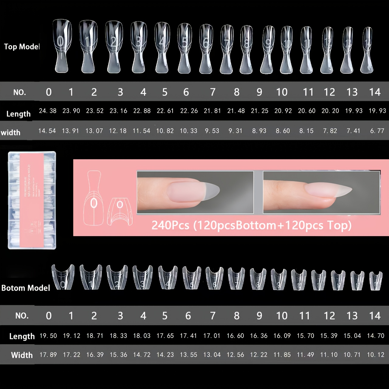 Image of 240pcs Of Short Double-layer For Nail Molds In 15 Sizes, New Oval For Nail Extension Molds, No Paper Trays, Includes And Top Molds, Convenient Extension Tools For Nail Salons