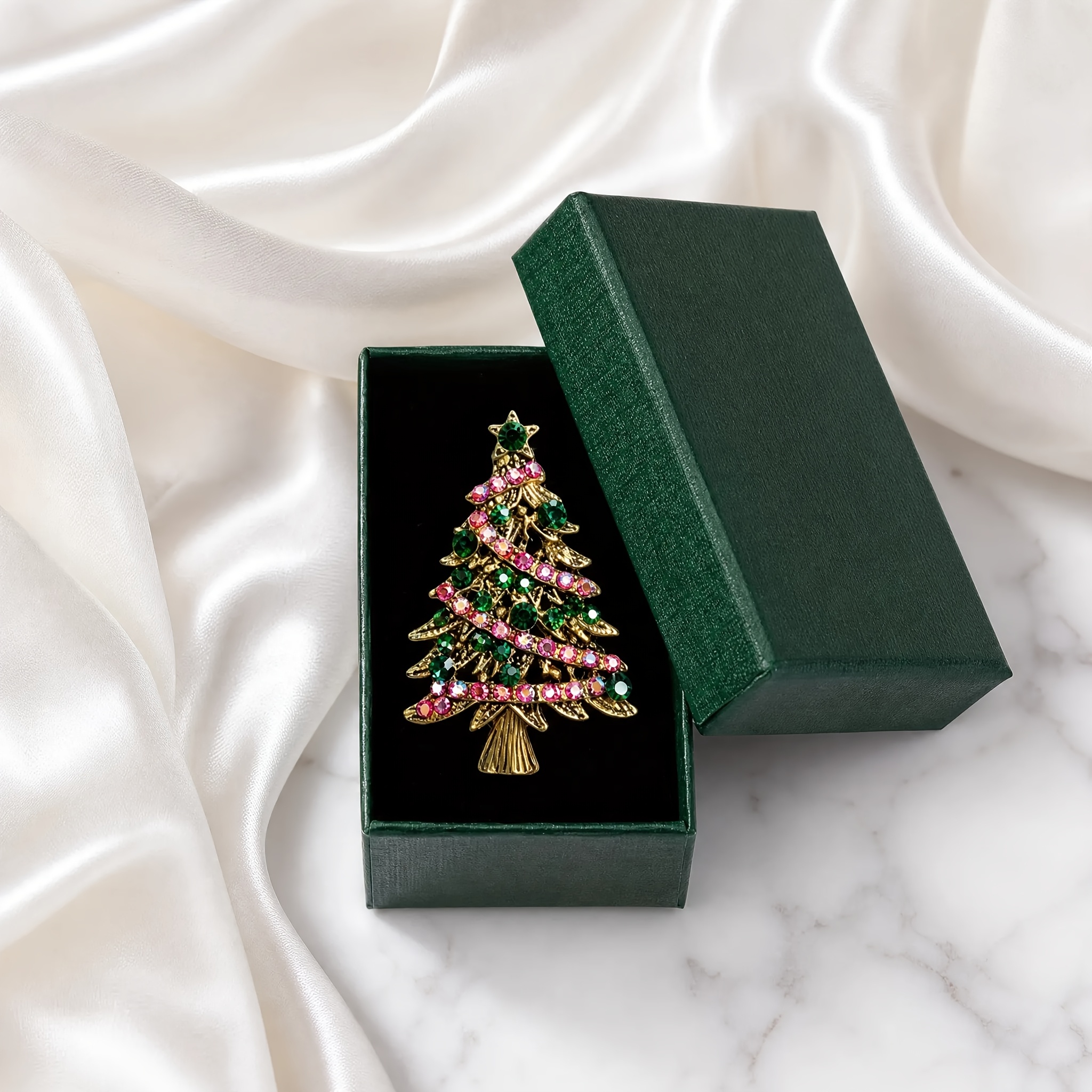   versatile vintage   christmas tree brooch gift box with dark   for storage suitable for knit cardigans trench coats canvas bags for christmas parties holiday  