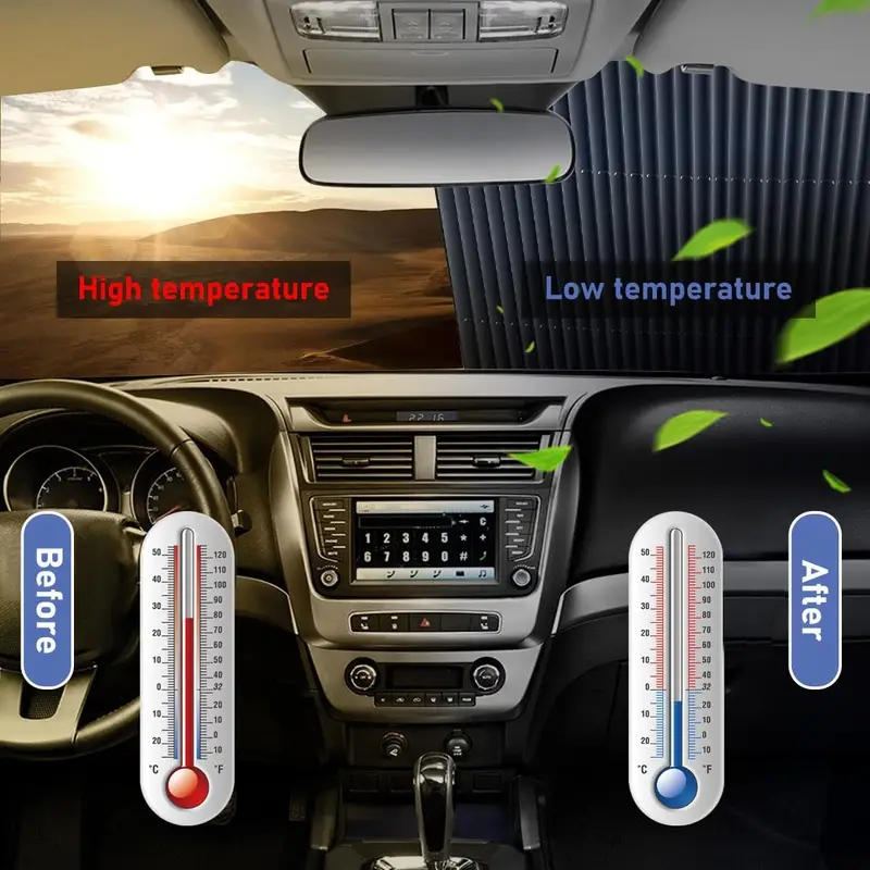 1pc automatic retractable windshield sun protection with uv protection can shading heat insulation suitable for vehicle windshields details 2