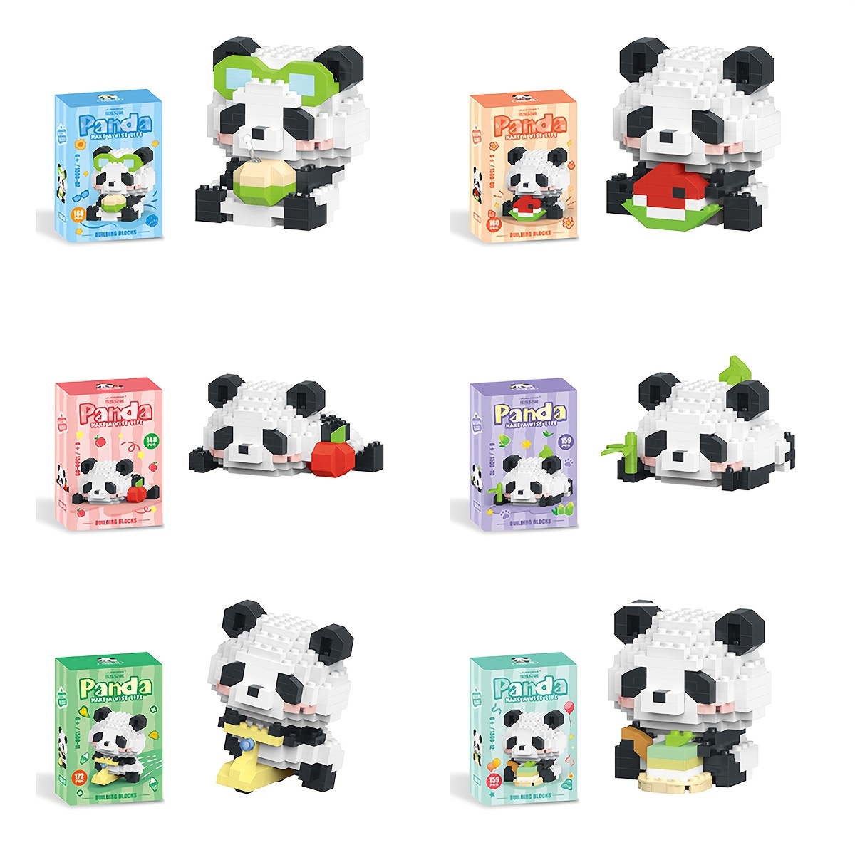 TEMU 6pcs Panda Building Block Ornament, Decorative Holiday Party Gift. Panda Series Small Particle Building Block Set, Christmas Gift Assembly Toy,