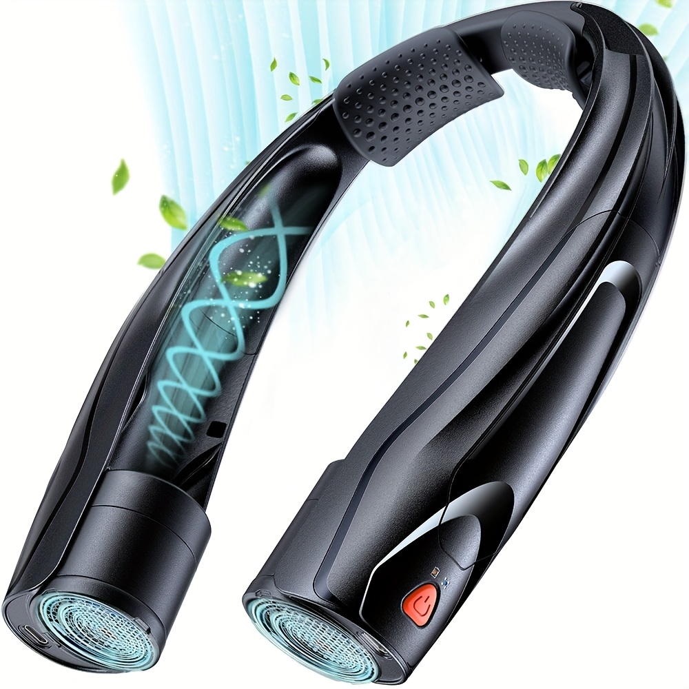 TEMU Rechargeable Neck Fan 3000mah - 2 Outlets, 6 , Quiet Wearable Fan, Usb Fan, Non-slip Design, Long-lasting Battery Suitable For Outdoor Work And Camping