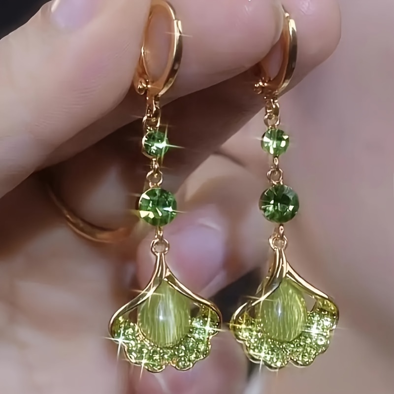 TEMU A Pair Of Women' Luxury High-end Green Ginkgo Leaf Long Tassel Earrings, Fashionable And Exquisite, Suitable For Any Occasion To Wear