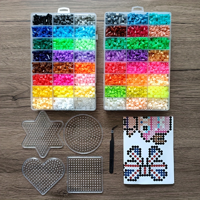 

9600pcs Fuse Beads Kit, 48 Assorted Colors 5mm 3d Pixel Puzzle Beads, High-quality Crafts Diy Handmade Decors With Ironing Paper And Shapes Jewelry Making Supplies