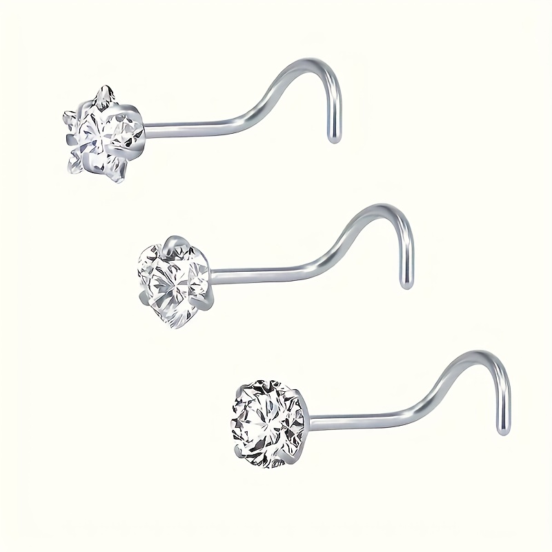 TEMU 3pcs/12pcs 304 304 Stainless Steel Nose Stud Set For Women Men, Cute , Daily & Party Wear, Fit, Elegant Sexy Cz Nose Stud Rings For Women Nose