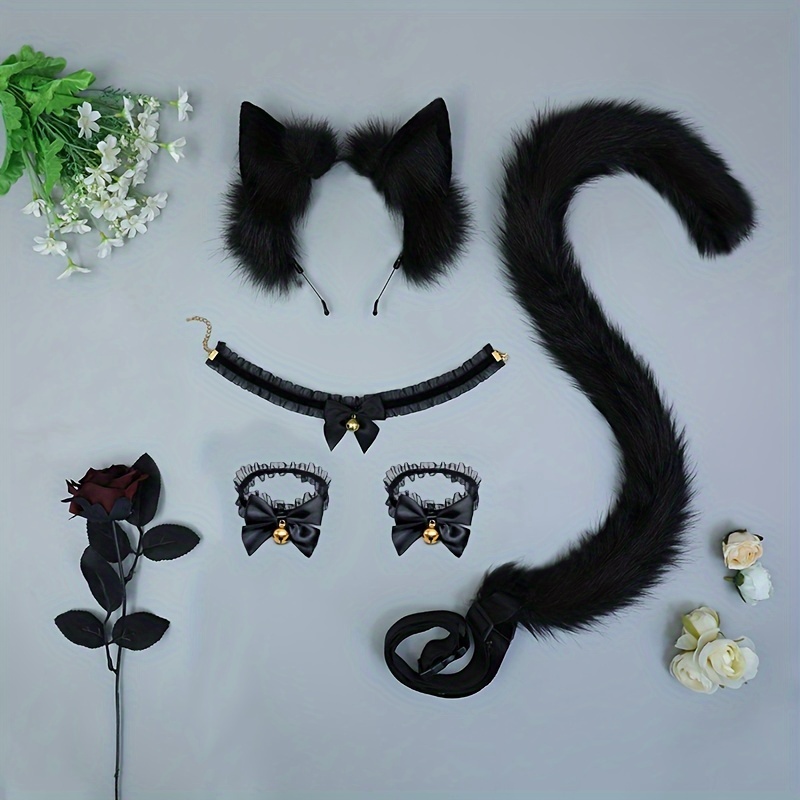 Animal Ears Headband Tail Cat Fox Hair Band Tail Wolf Cosplay Costume  Accessories Halloween Set