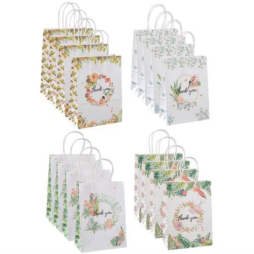 24pcs floral thank you gift bags with handles 6 3x8 66x3 15 inch paper party favor bags for wedding bridal shower mothers