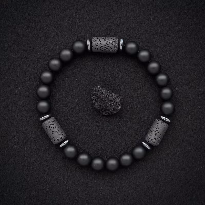 matte black onyx bracelet cylinder stone bracelet men bracelet women bracelet gift for man boyfriend father 1pc Product details 0
