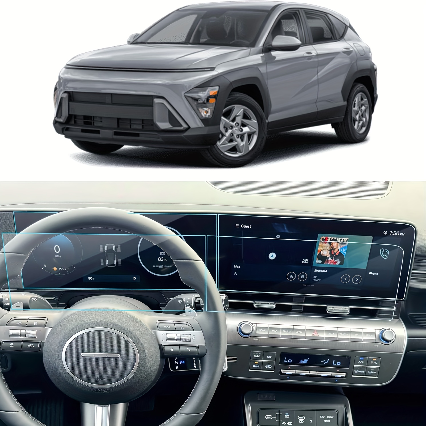 E-shop 2 Stück Set Auto-Bildschirmschutz für Hyundai Kona 2024 2025 SE, SEL, Zubehör Navigation & Armaturenbrett Nano Touchscreen Schutzfolie HD Klar
