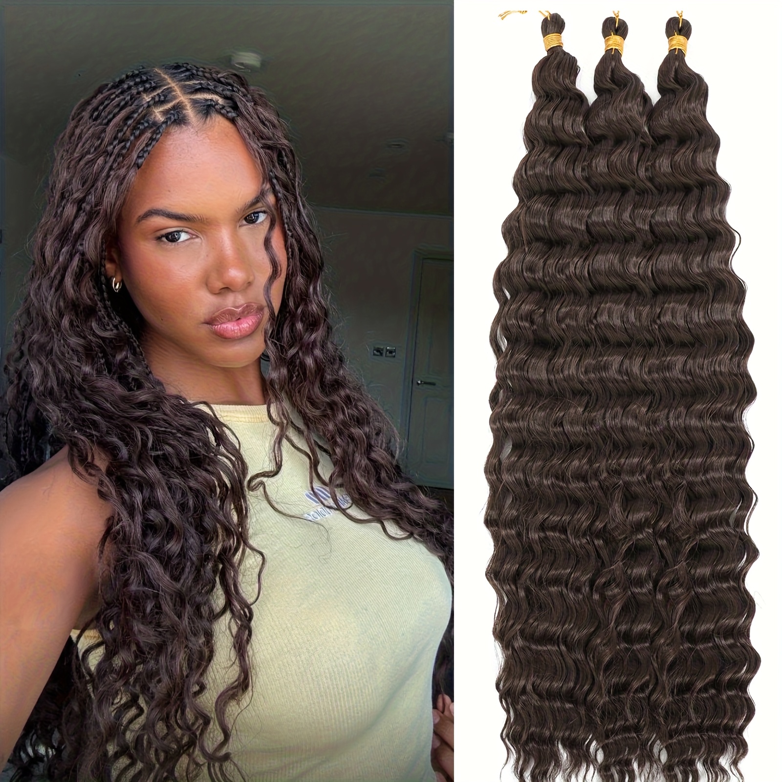 3pcs 18 inch deep wave crochet braids hair extensions knotless synthetic curly hair for boho braids dreadlocks twists clip in or sew in volume length for women daily wear boho curls Product details 3