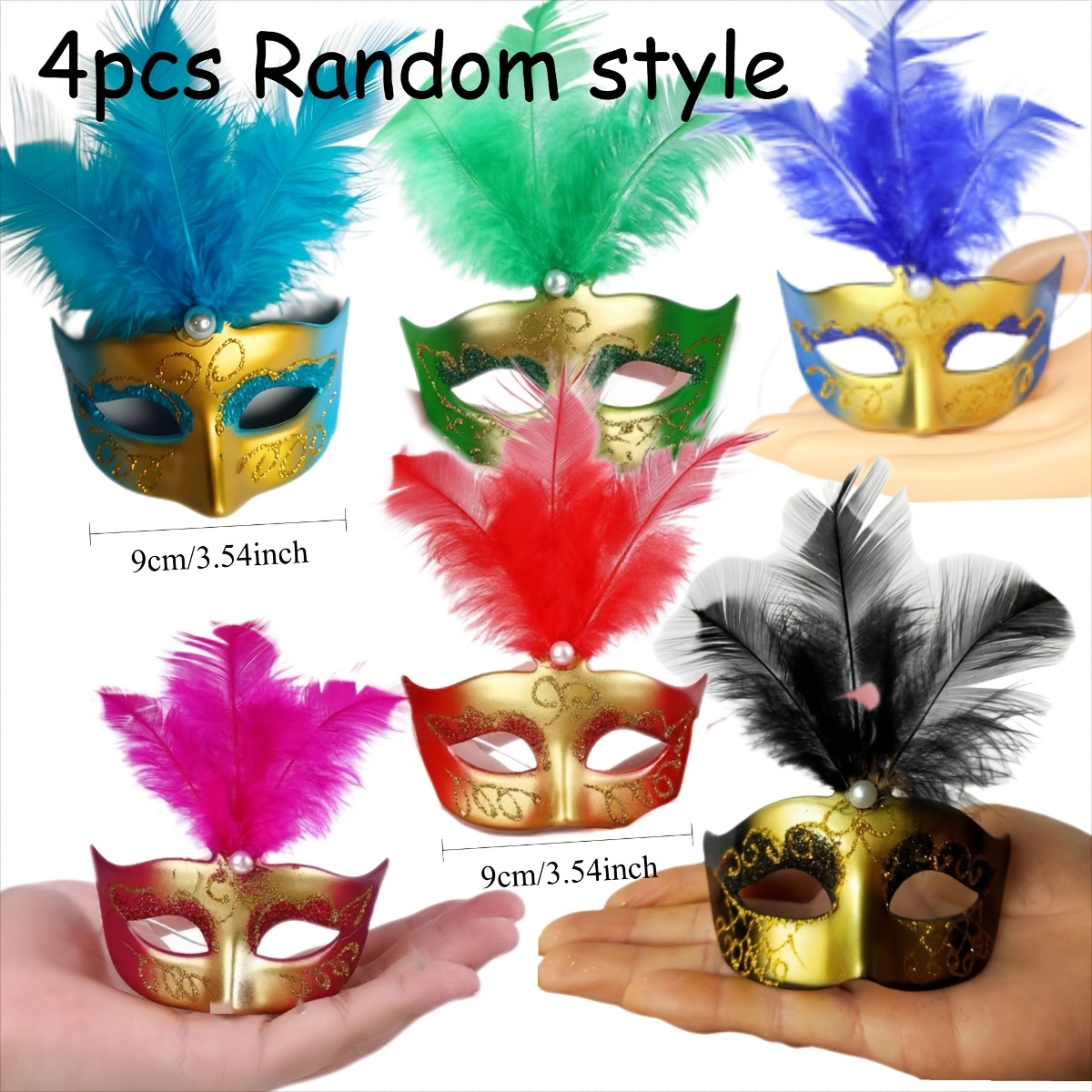TEMU 4pcs Feather Making, Mask Disguise, Small Mask Decoration, Carnival, Venice Party Decoration, Desktop Ornament Random Style