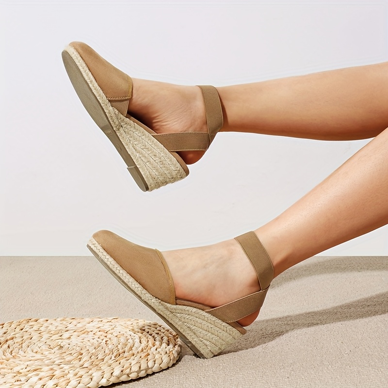 womens elastic ankle strap espadrilles stylish and comfortable fashion wedge sandals breathble for outdoor walking fashion outdoor shoes and off suitable for different occasions details 1