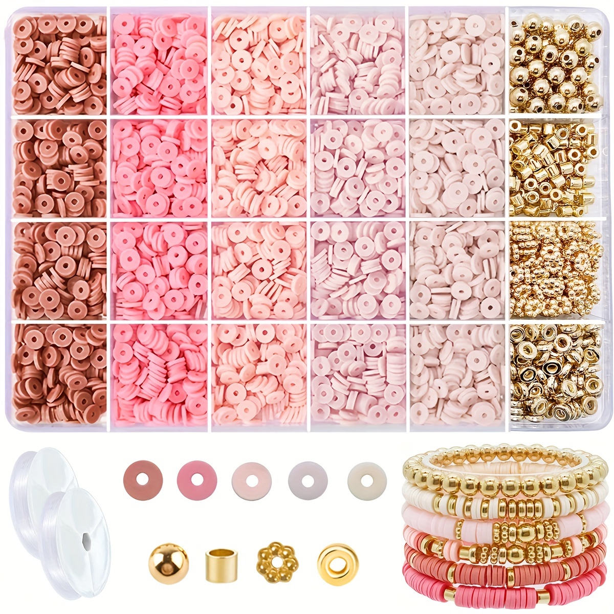 

2000+ Piece Polymer Clay Bead Bracelet Making Kit With 160 Spacer & Flower Beads, Crystal Elastic Cord - Elegant Diy Jewelry Craft Set In Unique Colors For Friendship Bracelets