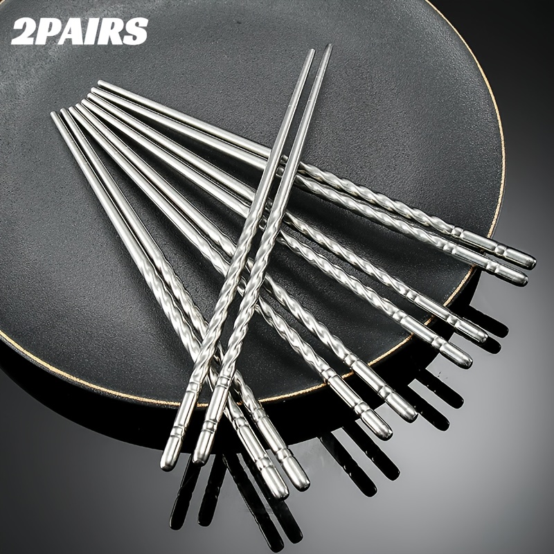 Image of Shaon 2/5/10 Pairs Stainless Steel Chopsticks Set- , Reusable, Lightweight, Non-slip, Perfect For Home And Restaurant Use- Ideal For Christmas, Halloween, Easter, Hankka