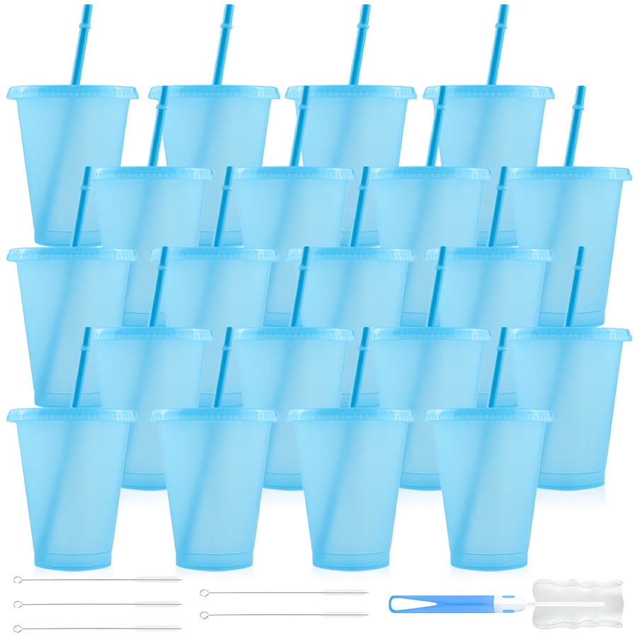 20pcs 16oz PP Outdoor Sports Cup, Reusable Colored Sports Cup with Lid, Straw, Cup Brush And Straw Brush, Essential for Travel, Camping, Hiking And Daily Hydration, Suitable As An Ideal Gift for Easter, Valentine's Day And Mother's Dayv