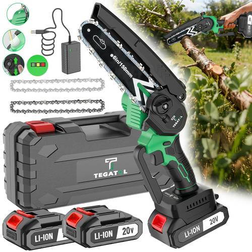 6 inch portable cordless chainsaw a handheld electric saw featuring a splash guard and safety lock lightweight and for effective cutting of tree branches and woodworking in home renovation and ng ideal for projects and