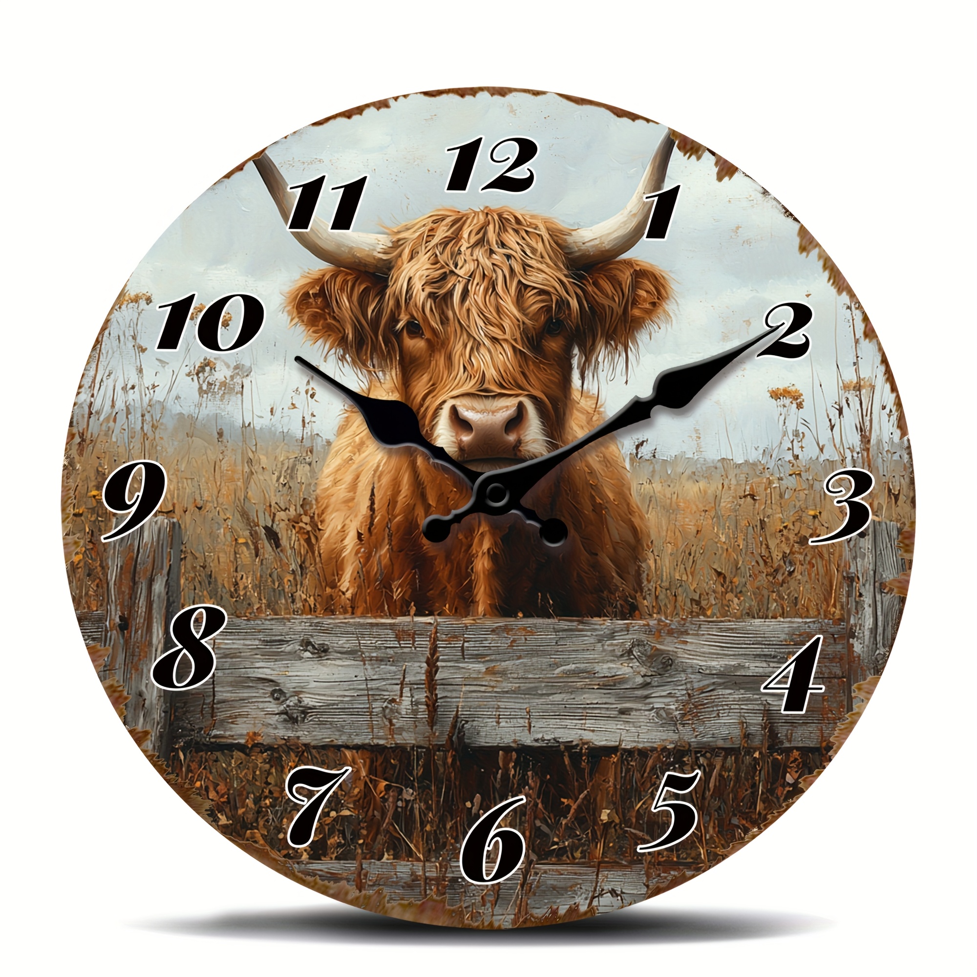 TEMU 1 stuk Houten Wandklok Retro Stijl Highland Cow Ronde Klok voor Woonkamer, Eetkamer, Slaapkamer, Kantoor – Perfect Cadeau voor Thanksgiving of