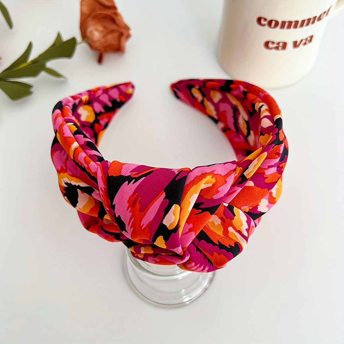 Image of Ethnic Style Colorful Wide Band Headband Women's Printed Fabric Hair Cover Taming Hair Face Washing Outing Middle Knot Headband 1pc