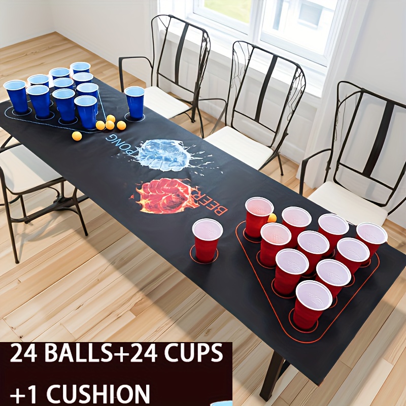 49-delige bordspelset met 1 speelmat, 24 gele pingpongballen, 12 rode bekers, 12 blauwe bekers – Perfect voor feestjes, teambuilding, bruiloften – Ideaal cadeau voor Kerstmis, Halloween, Nieuwjaar, Valentijnsdag en feestevenementen