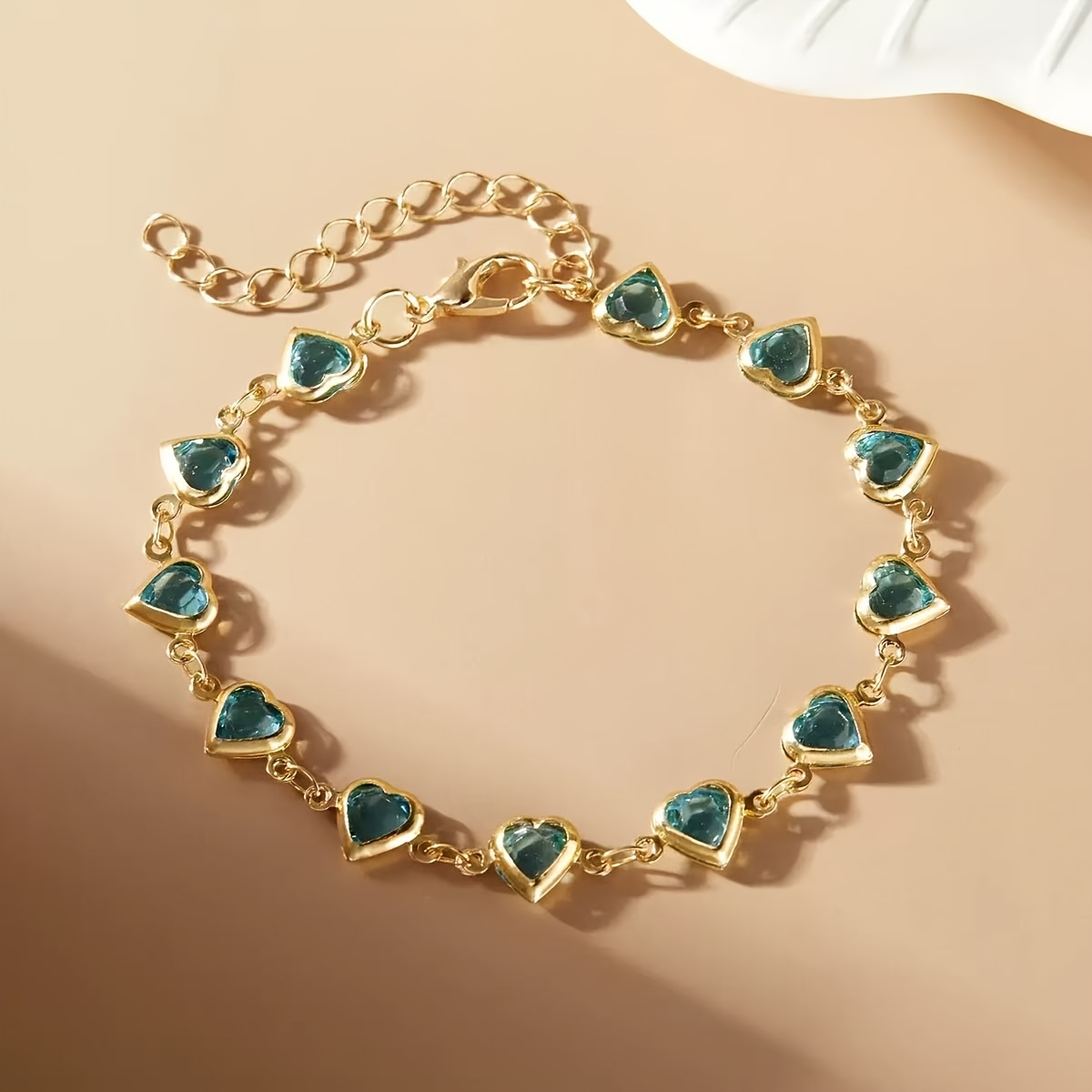 Heart Shaped Synthetic Ruby Bracelet for Women, Copper Alloy