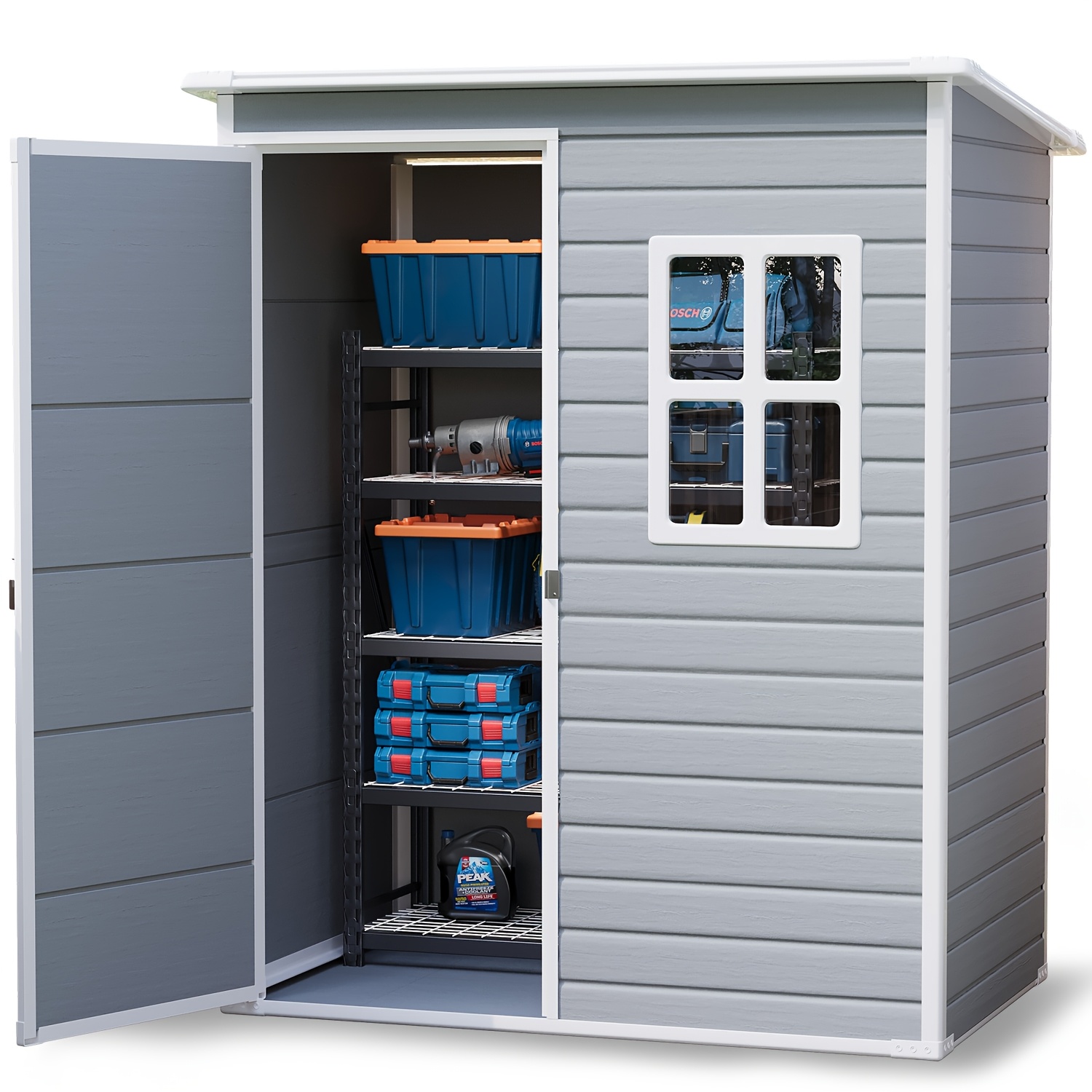 Image of Garden Storage Shed, Tool Shed, Lockable Garden Shed With Pent Roof, Outdoor Garden Shed With Window, Tool Shed For Outdoor Backyard, Temporary, Removable, Grey