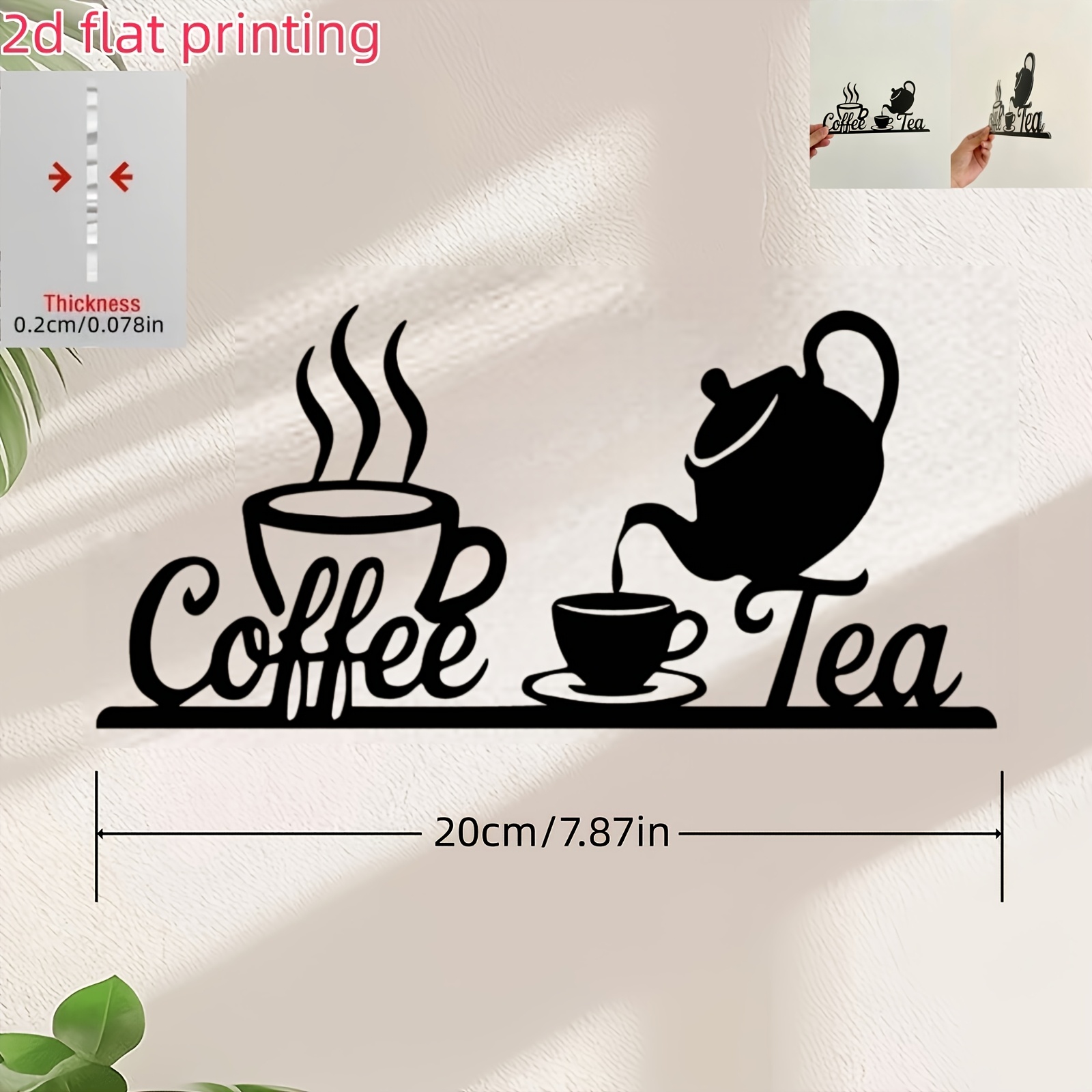 TEMU 2d Flat, 1pc Vintage Acrylic Coffee And Sign- Decorated With Cursive Coffee Beans And A Teapot, Along With Icons Of A Coffee Cup And French