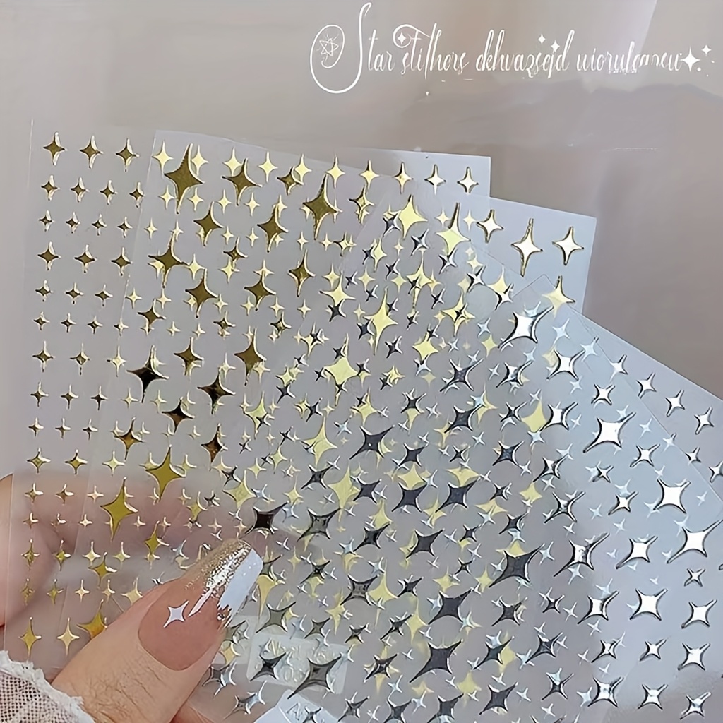 4pcs Starry Nail Backing Stickers, 3d Golden And Silvery Star Decorations For Nails, Decal Accessories