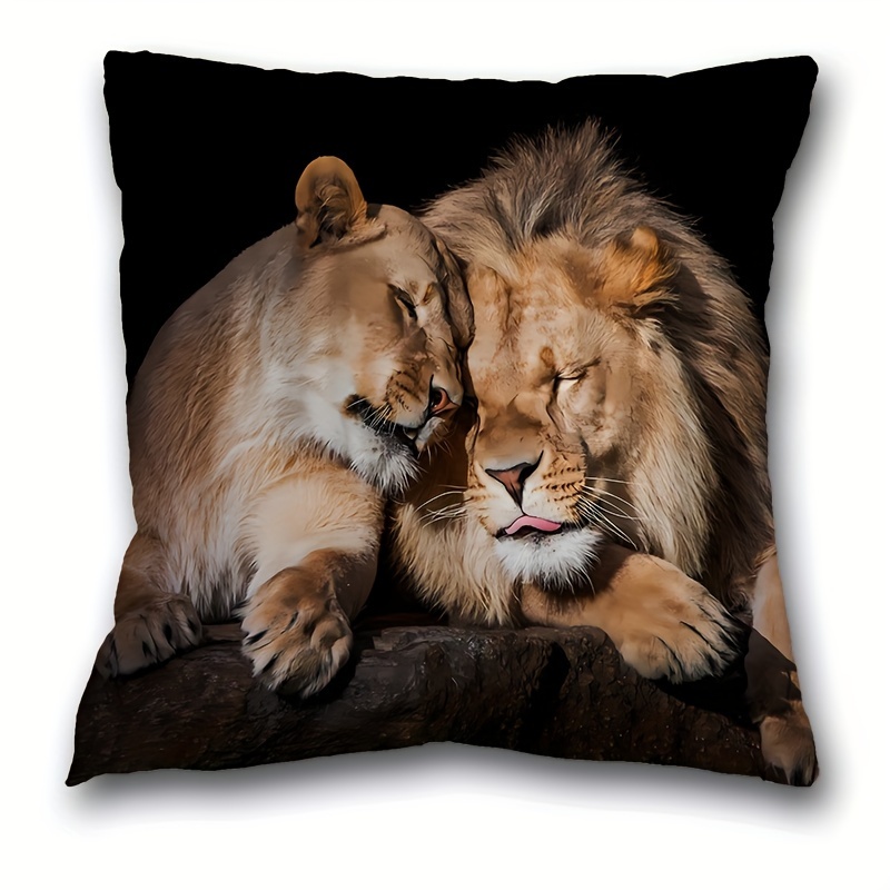 

1pc, Lion Print Short Plush Throw Pillow (17.7 "x17.7"), Animal Themed Throw Pillow Case, Home Decor, Room Decor, Bedroom Decor, Architectural Collectible Accessories (excluding Pillow Core)
