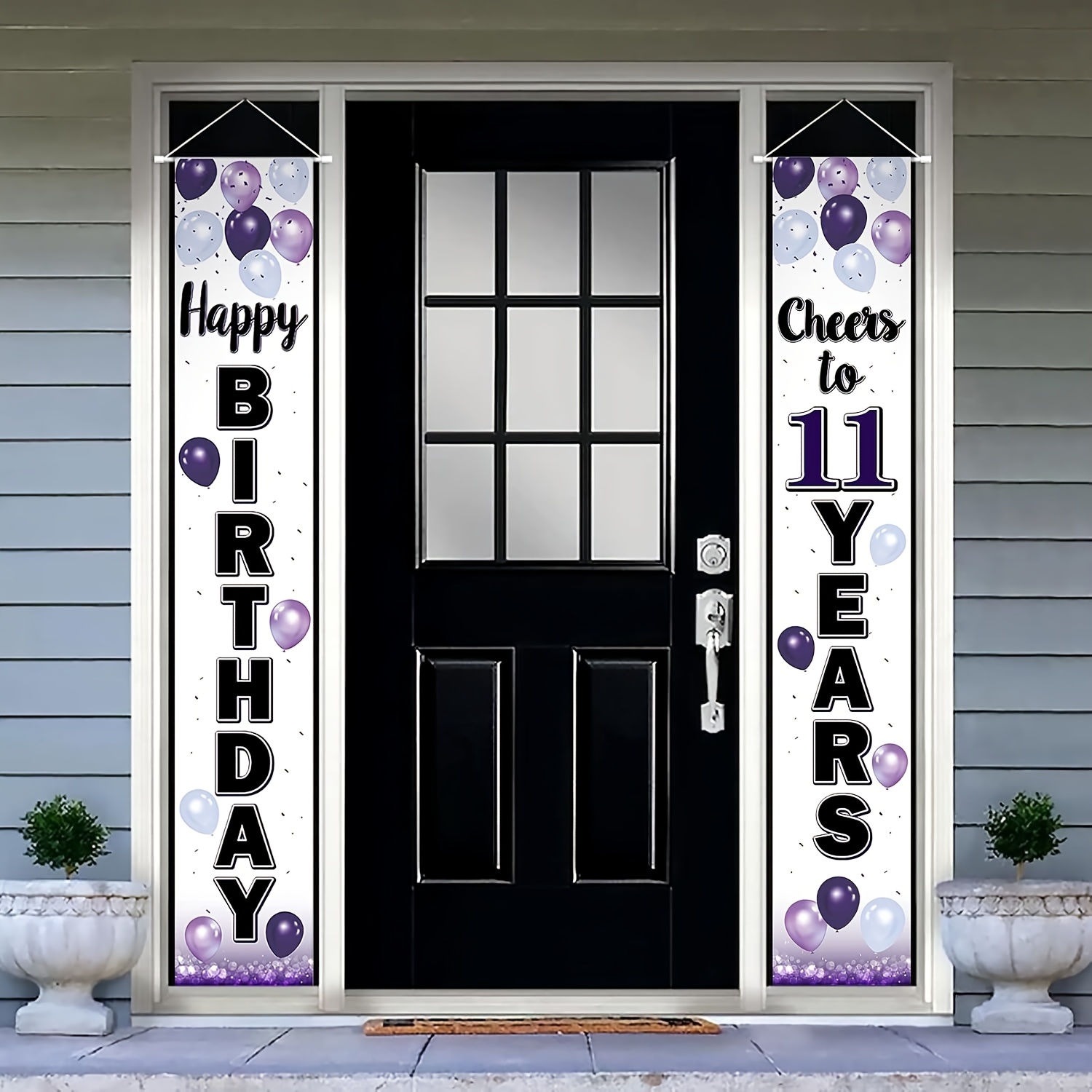 

2pcs Happy 11th Birthday Decorations, 11th Purple Balloon Birthday Theme Door Flag, To Eleven Years Old Bday Party Supplies 71x12 Inch