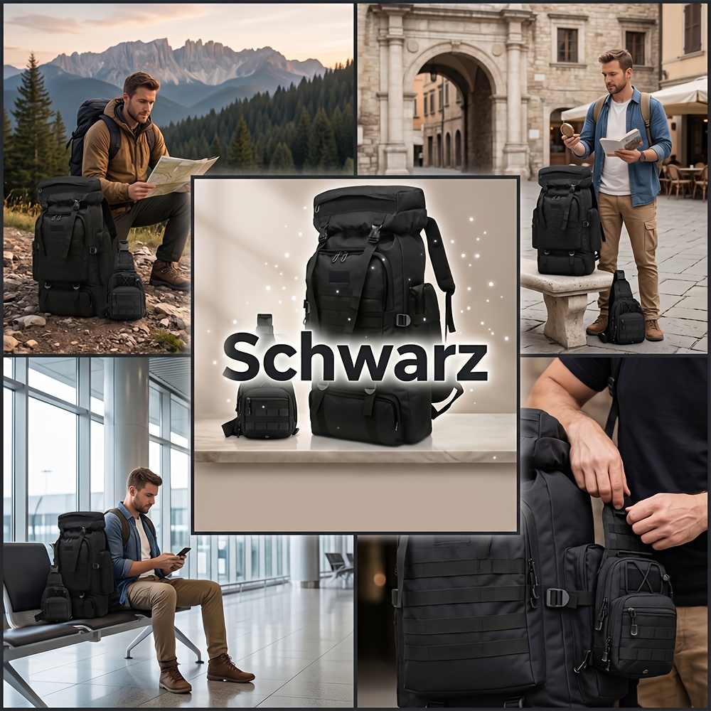 82l Tactical Men's Backpack With Chest Pack, 2pcs Large Hiking Backpack, Molle Camping Rucksack For Travel, Hunting And Hiking