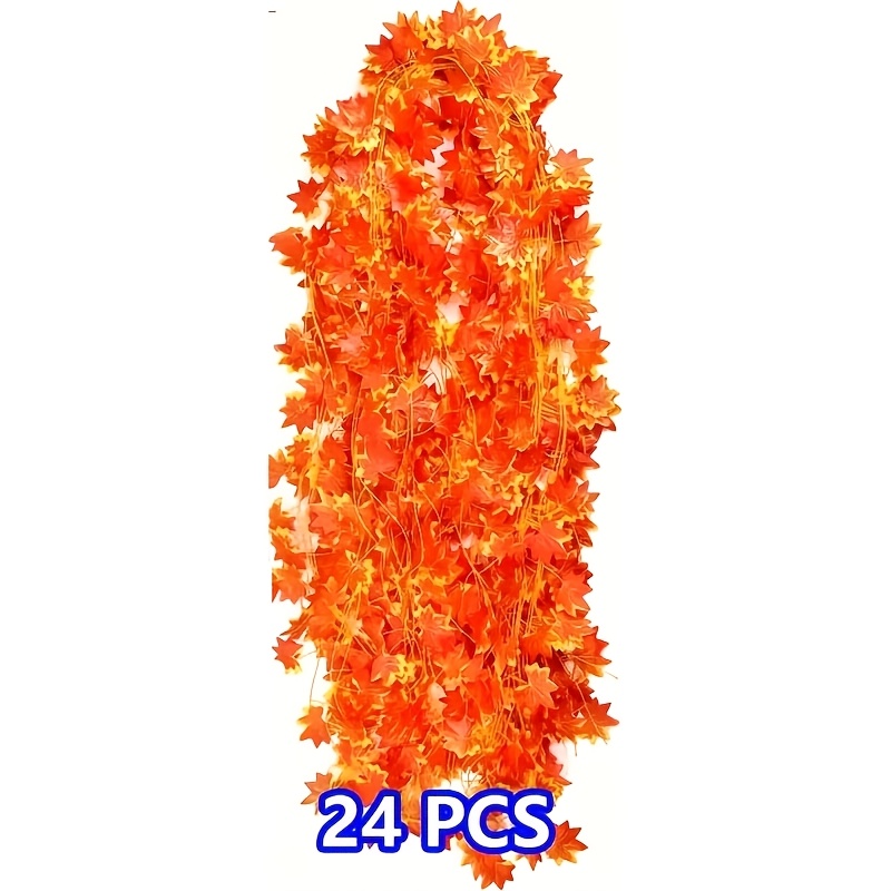 TEMU 24pcs Artificial Autumn Maple Leaf Wreath With Multi-functional , Realistic Maple Leaf Texture, Uv-resistant Durable Plastic Material, Suitable