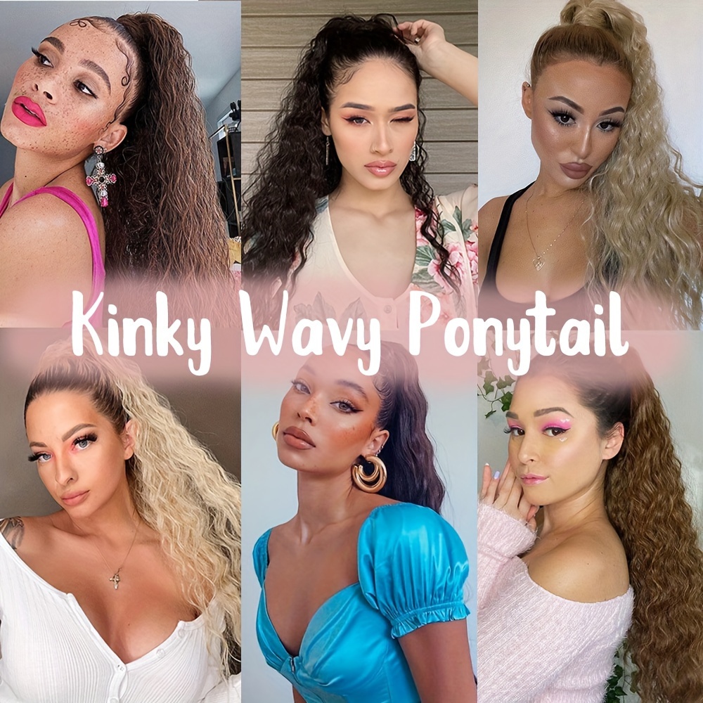 18inch 45cm long   corn wave ponytail hair extension synthetic drawstring afro curly wavy pony tail wrap around pony tails clip in hairpieces layered hairpiece   blonde highlight for women daily party halloween christmas use details 0