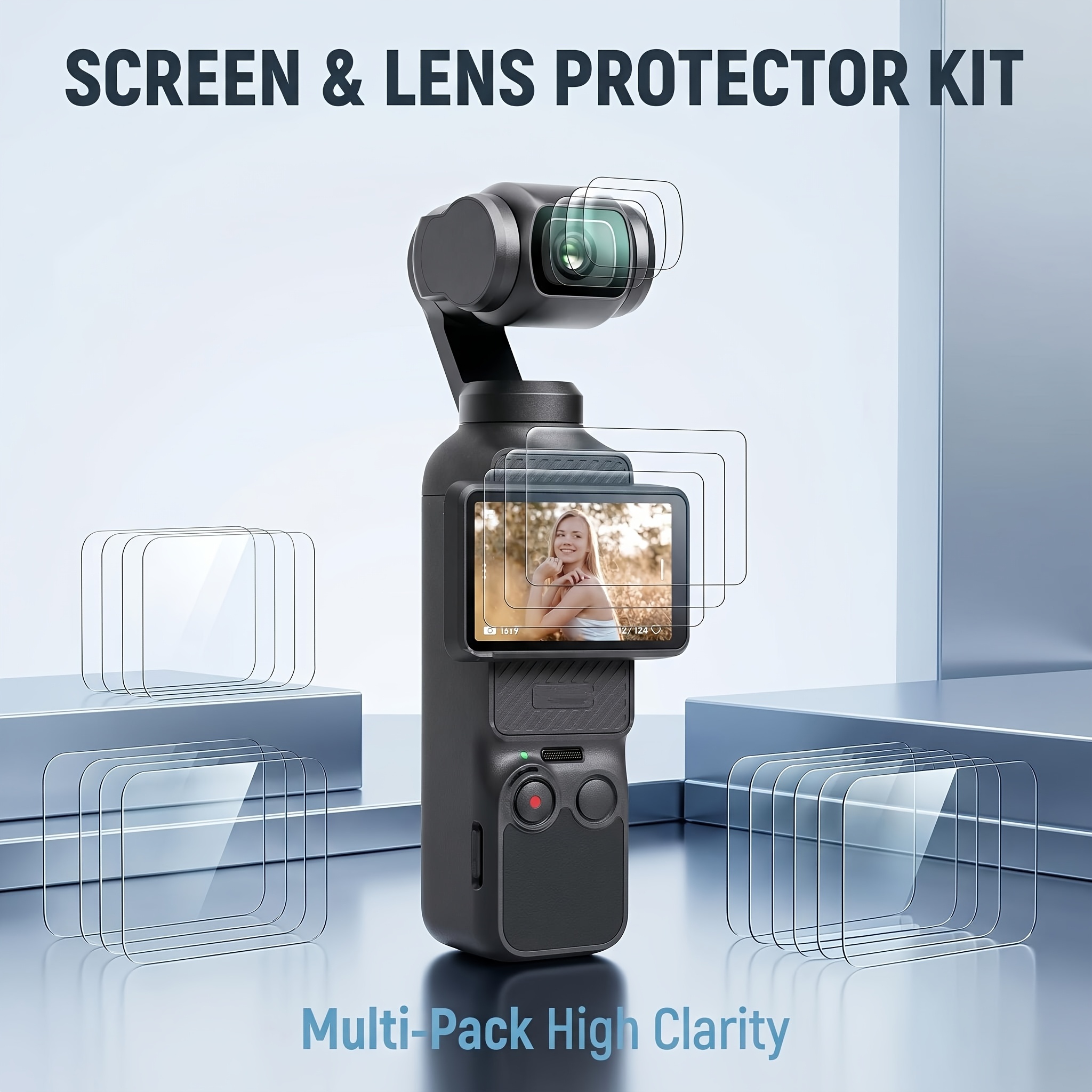 TEMU Paquete de 3+3 Protectores de Pantalla y Lente de Vidrio Templado para 3/Pocket 4 OP3 OP4, 9H, Película LCD Ultra HD Anti-Rayas Sin Kits de