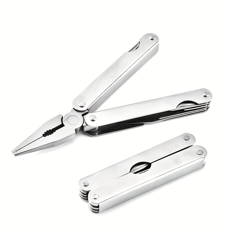 TEMU Heavy-duty Stainless Steel Folding Pliers - Portable Camping Tool With Ergonomic Handle, . Suitable For Outdoor Hiking, Home Repairs, And Diy