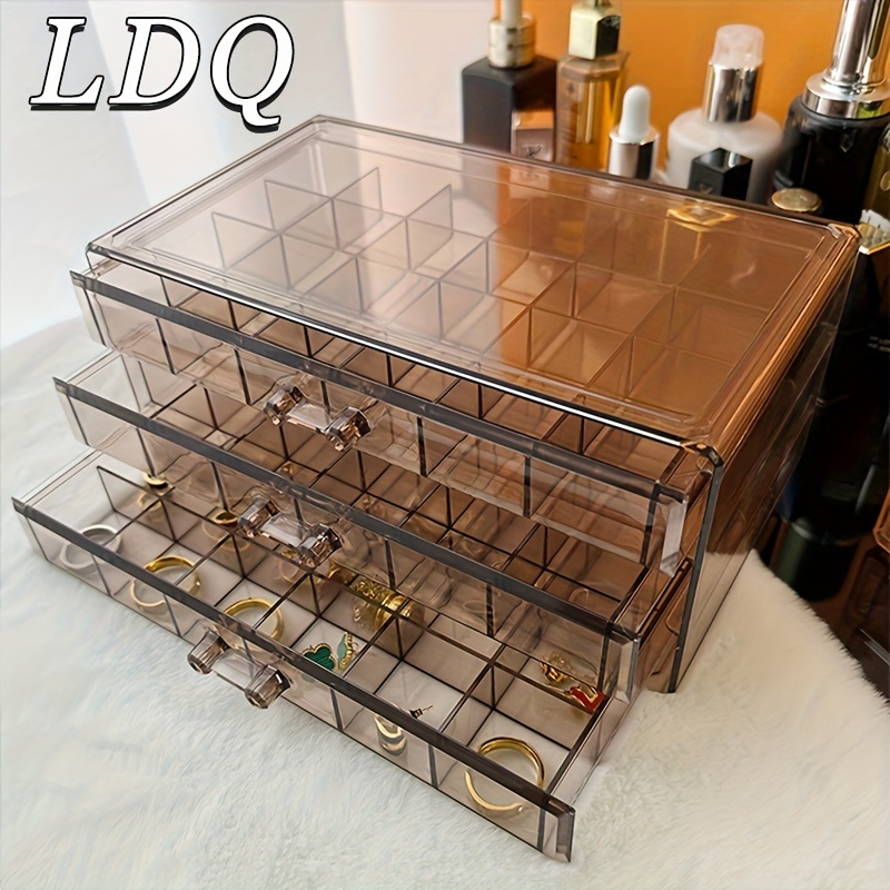 

1pc 3-layer 72-grid Large-capacity Ring Earrings Necklace Jewelry Storage Box For Shops