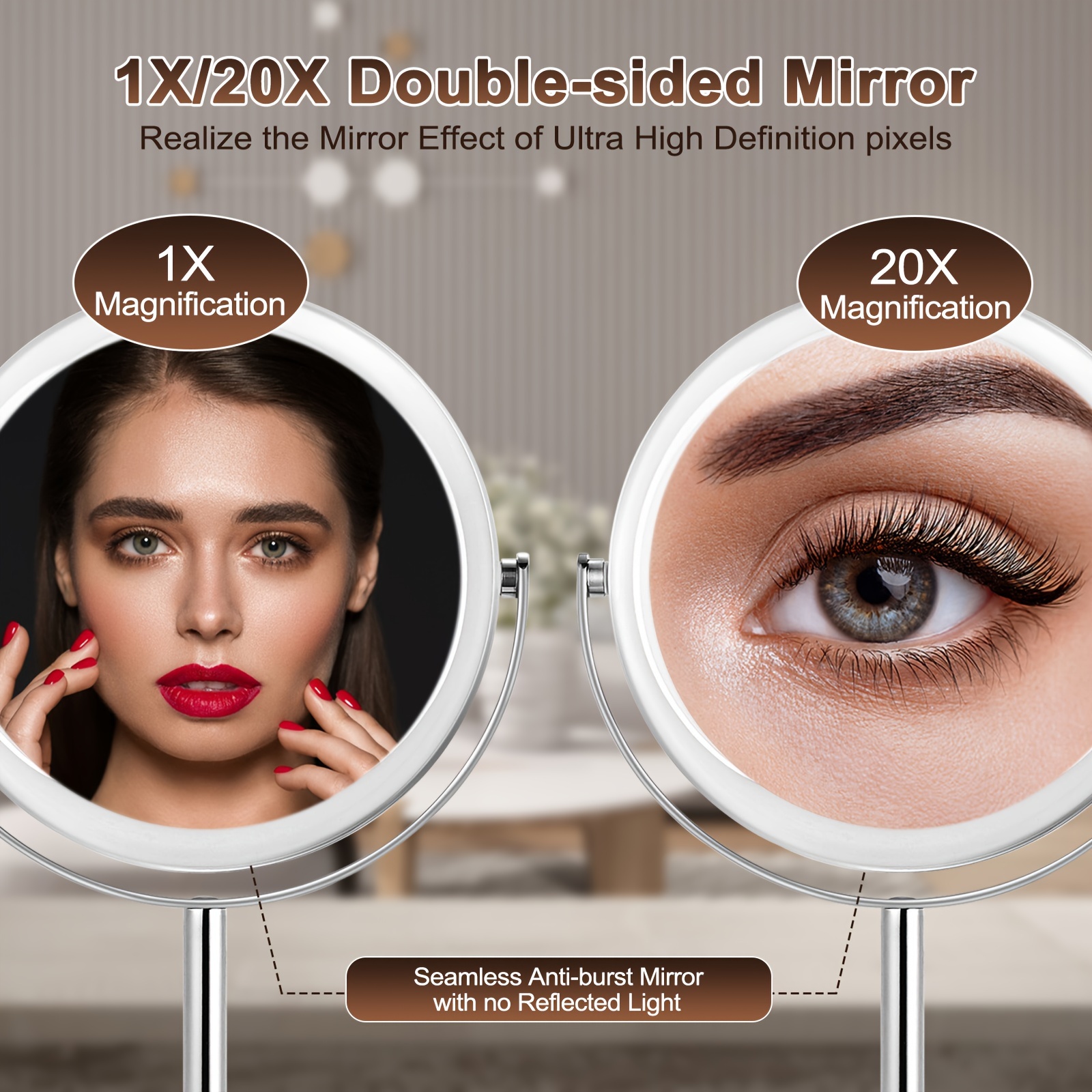 

(us Stock) 20x/1x Double Sided Magnifying Makeup Mirror, Freestanding, Tabletop Vanity Mirror Magnified With 360° , Portable For Dressing Table, Bathroom, Bedroom Or Travel, Christmas Gift For Women