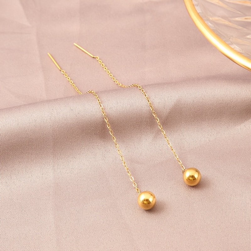 Tassel Chain Bead Stainless Steel Earrings