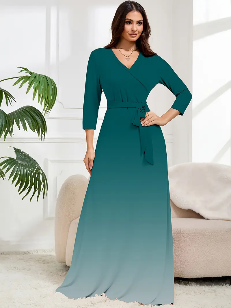 womens elegant turquoise teal ombre maxi dress v neck a line - Temu Portugal womens elegant turquoise teal ombre maxi dress v neck a line - Temu Portugal