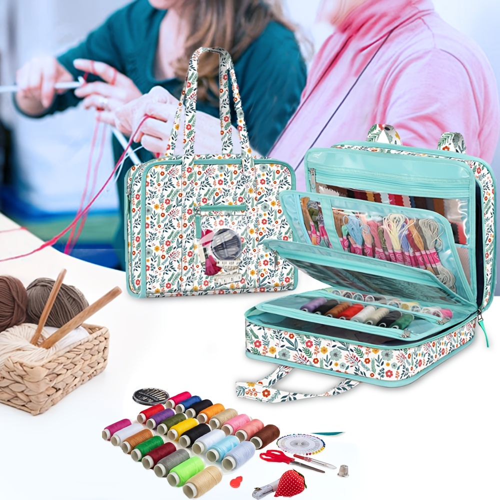 

Sewing And Craft Supplies Storage Tote, Large Capacity Travel Packing Organizer Bag With Clear Pockets And Handle For Knitting, Crochet, Art, Sewing Accessories, Winter, Sewing Storage