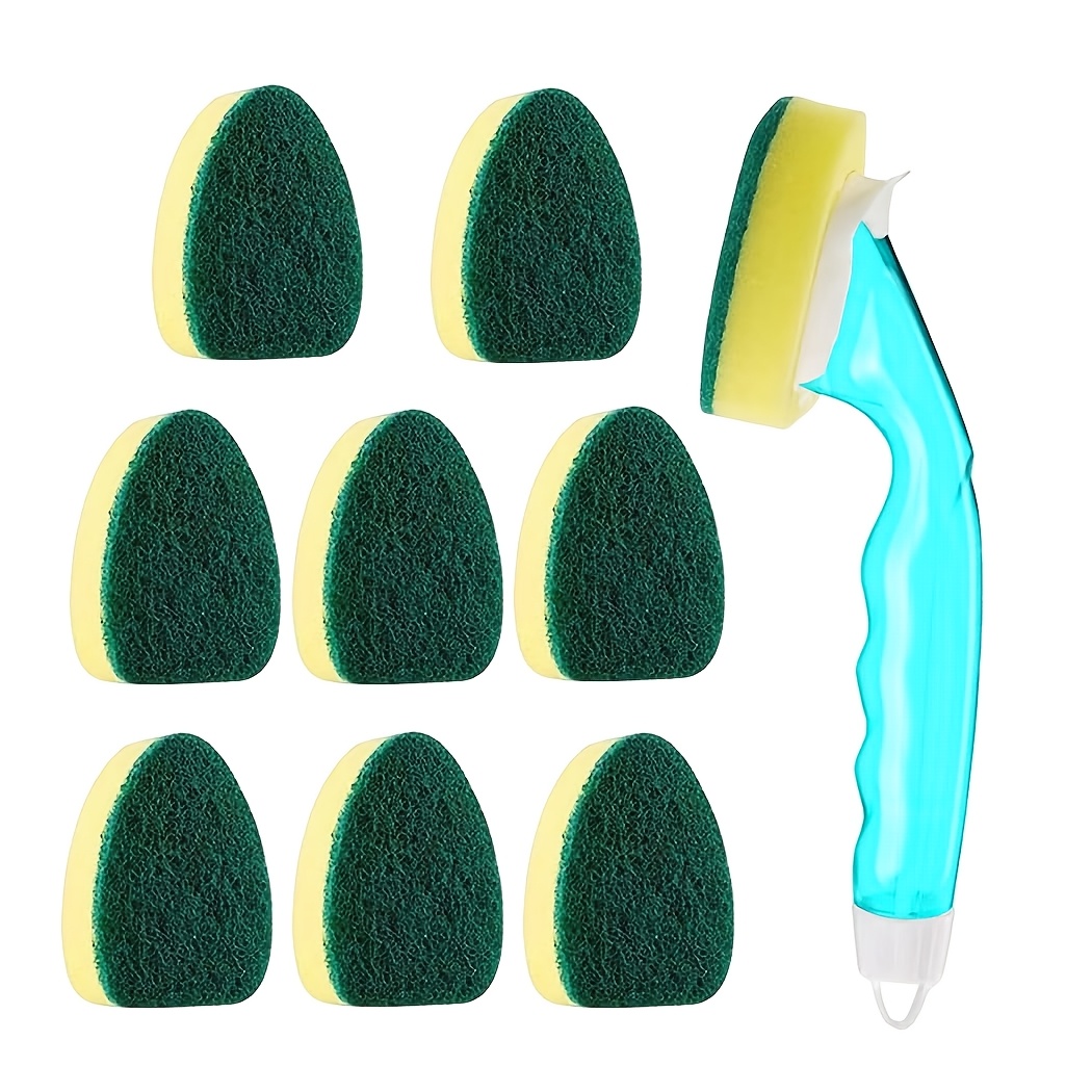 

9-pack Non-scratch Replacement Heads, Heavy Duty Sponge Scrubbers With Soap Dispenser, Manual Dishwashing Brush Refills For Kitchen, Bathroom, Living Room - No Electricity Needed