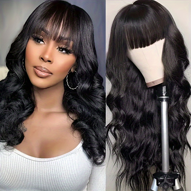 

Glueless Wigs Human Hair Short Bob Wigs Body Wave Human Hair Wigs With Bangs None Lace Front Wigs 150% Density Brazilian Wigs