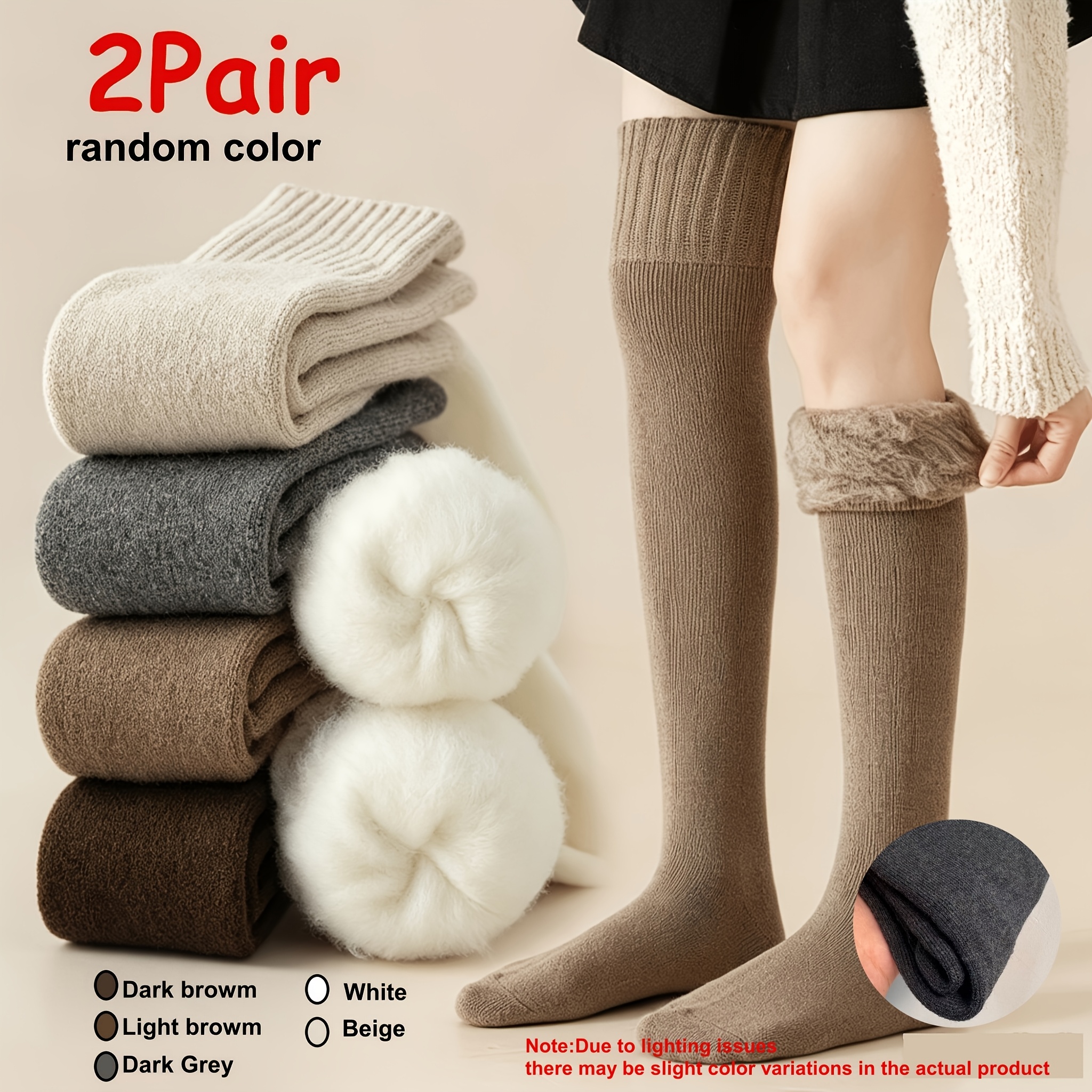 TEMU 2 Paires de Chaussettes Longues Épaisses pour Femmes Doublées en Polaire, Hiver Chauds et Respirants, Résistants au Froid, Adaptées aux Temps