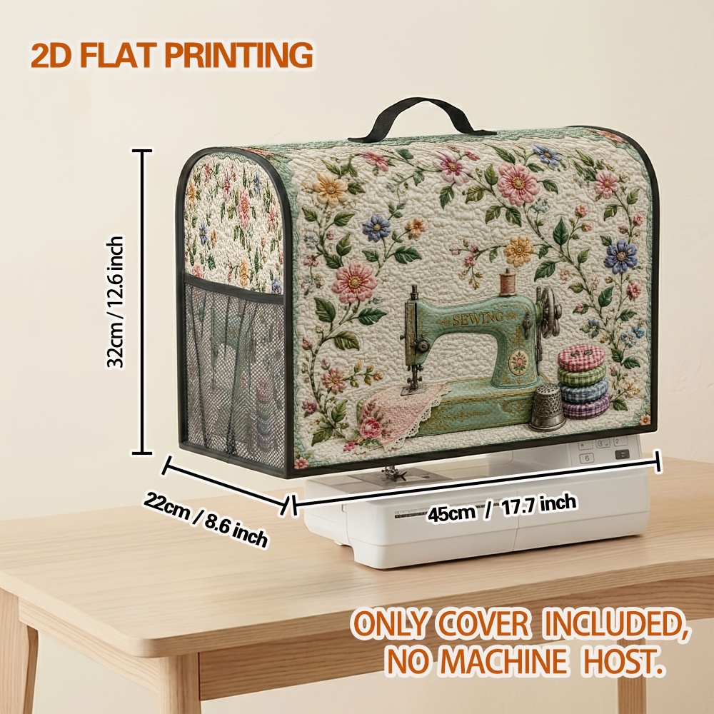 TEMU 2d Flat, Sewing Machine Cover, Floral Sewing Print, With Round Detachable Storage Boxes And Organizers For Sewing Machine Attachments, Foldable