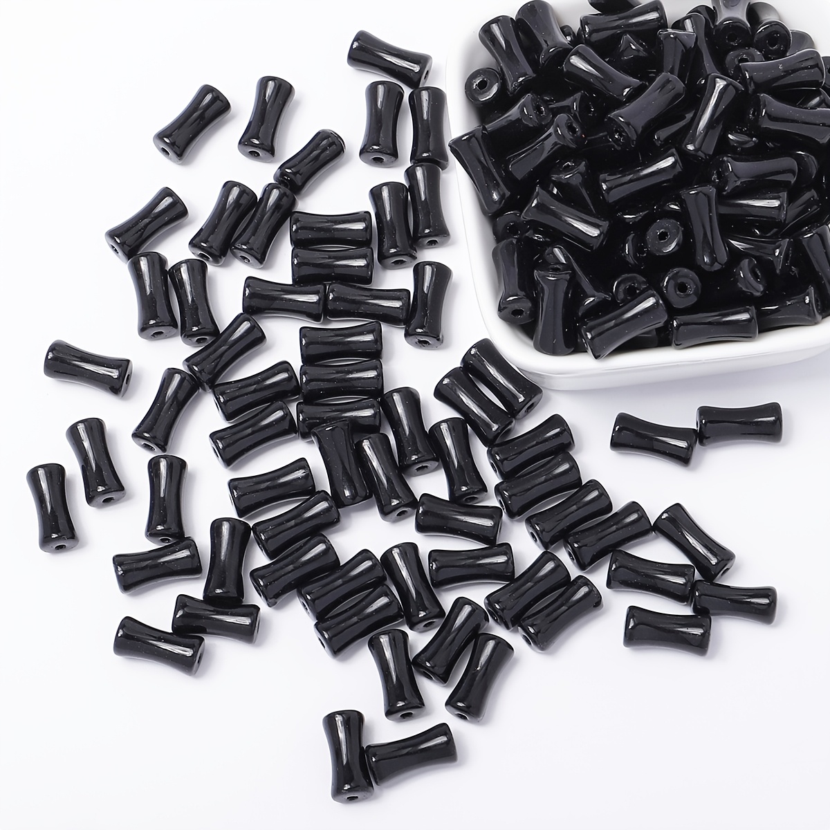 TEMU 53pcs 6x12mm Bamboo Joint Glass Loose Beads - Diy Craft Accessories For Hair Clips, Bracelets, And Necklaces, Natural Craft Material For Vintage