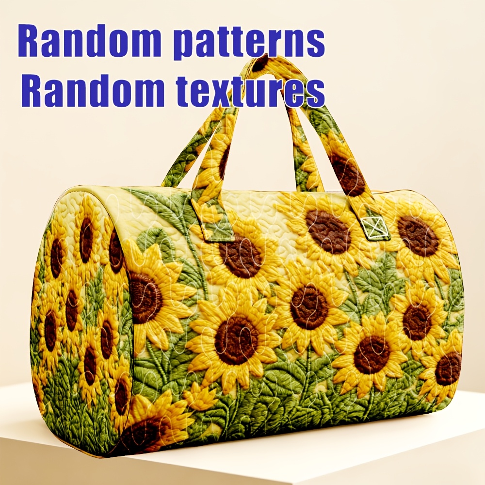 TEMU 1pc Sunflower Quilted Travel Duffel Bag Christmas Thanksgiving Halloween Holiday Gift For Flower Lovers And And Daily Use Suitable For Weekend