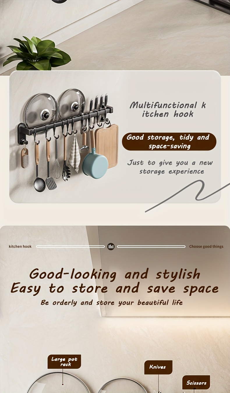 1pc Estante de Almacenamiento Multifuncional para Cocina - Organizador Montado en la Pared de Plástico Duradero con Adhesivo sin Clavos y Tornillos Perforados, Diseño Elevado Ampliado para Utensilios, Cuchillos, Condimentos, Palillos, Trapos - Ahorro de Espacio en la Organización de la Cocina, Aspecto Moderno y Elegante | Construcción Robusta, Organizadores y Almacenamiento de Cocina
