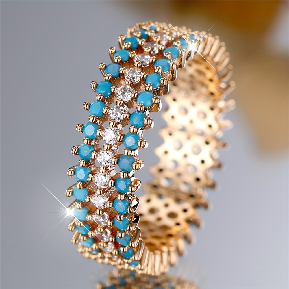 Image of Elegant Vintage-inspired Blue Turquoise Wide Band Ring For Women - Perfect For Parties, Birthdays & Anniversaries