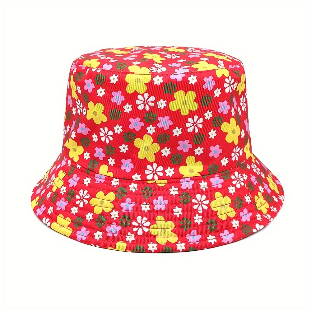 Large Brim Reversible Bucket Hats Trendy Floral Printed Fisherman Basin Hat Foldable Lightweight Sun Hats for Women,Temu