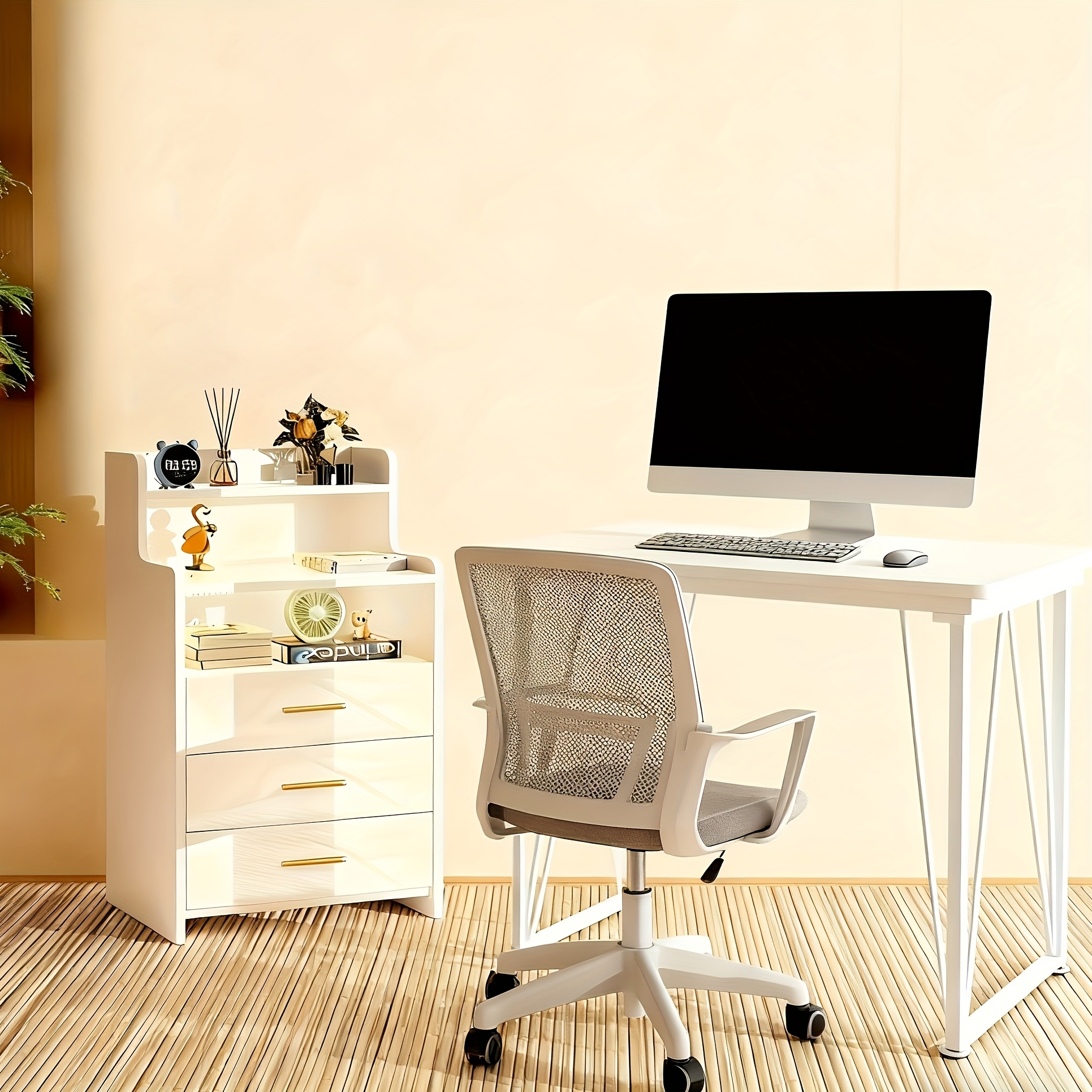 Image of Office Filing Cabinet With Drawers, 3-tier Storage, Office Desk Side Storage Cabinet, 45x35x76.5cm Sofa Side Cabinet, Suitable For Office, Bedroom, Dormitory, White.