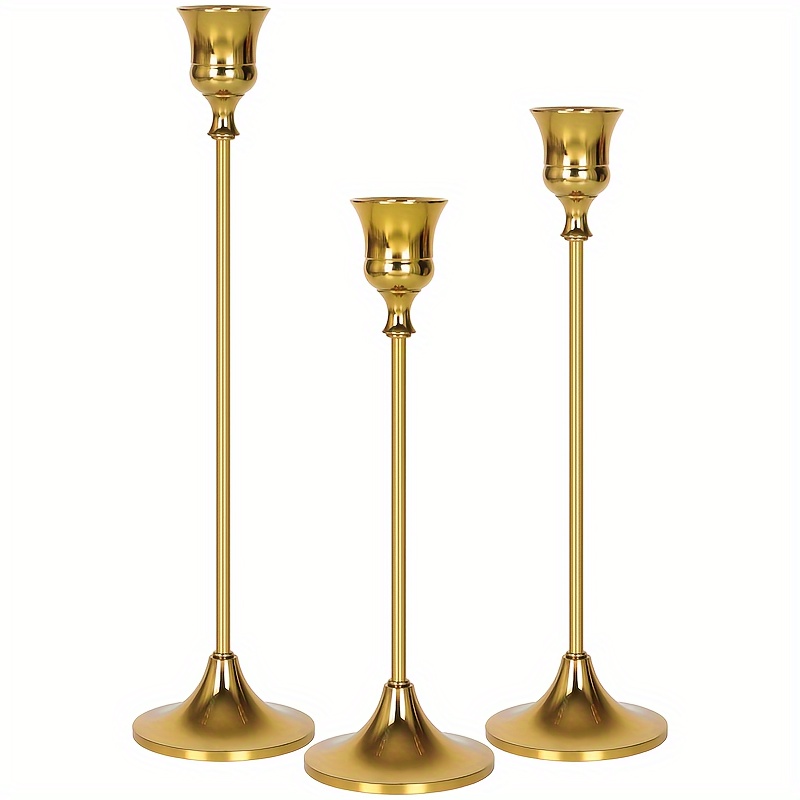 

Set Of 3 Elegant Gold Candlesticks: Romantic , Celebrations, And Home Decor - Suitable For Christmas, Halloween, Easter, Hanukkah, And Thanksgiving - No Candles Included